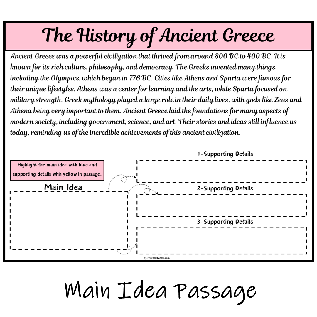 The History of Ancient Greece | Main Idea and Supporting Details Reading Passage and Questions