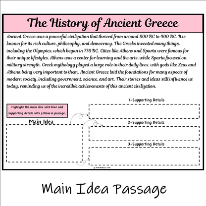 The History of Ancient Greece | Main Idea and Supporting Details Reading Passage and Questions