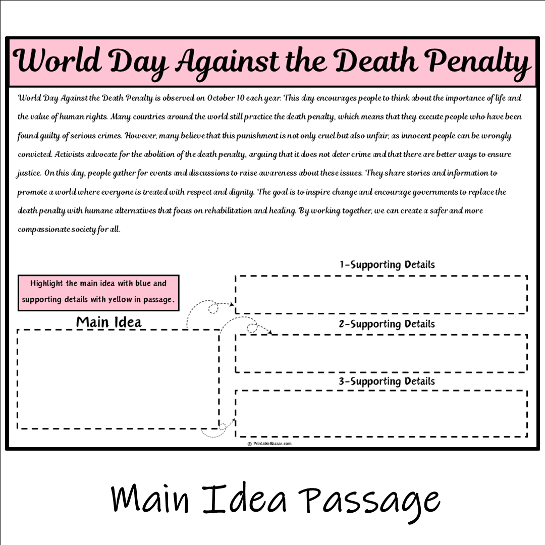 World Day Against the Death Penalty | Main Idea and Supporting Details Reading Passage and Questions