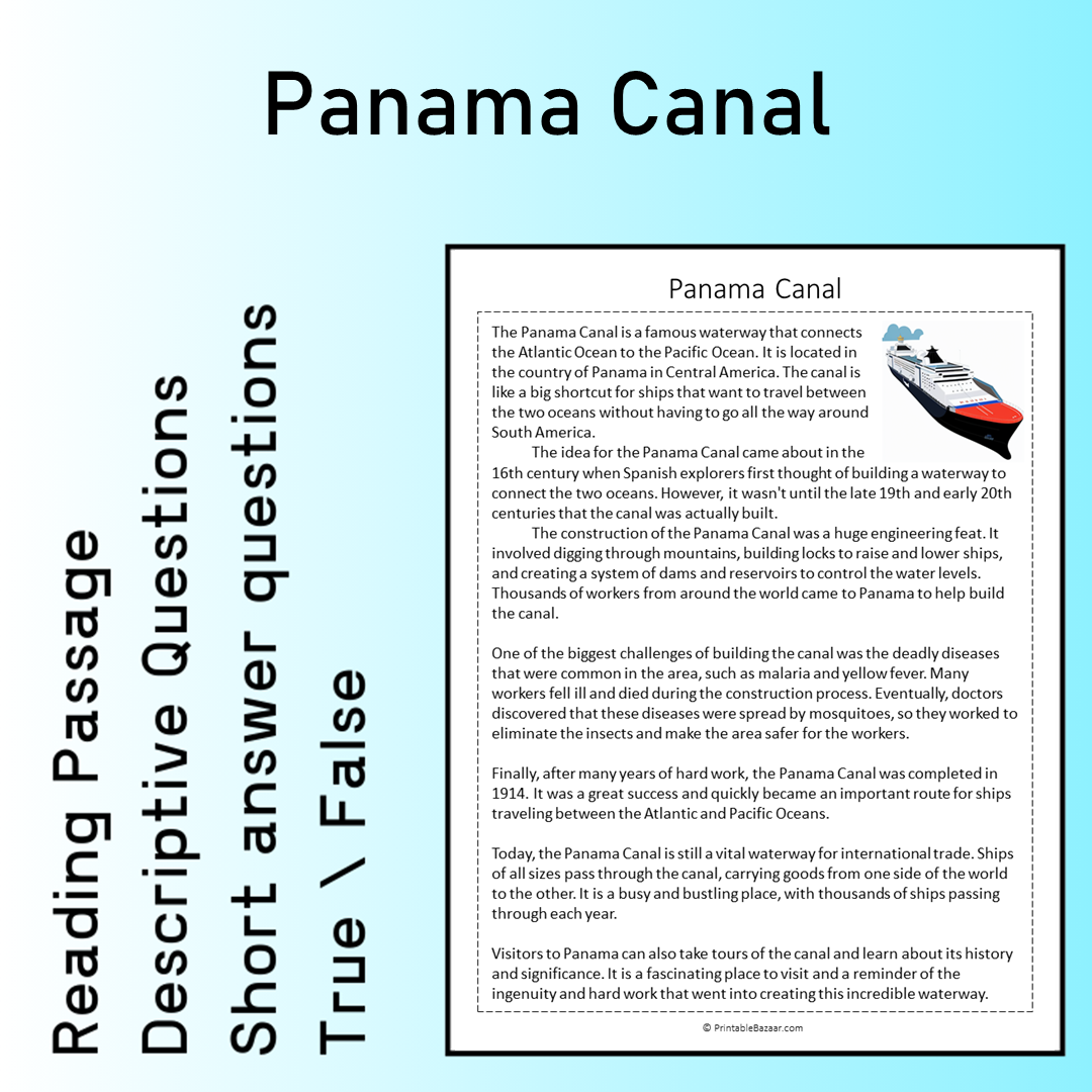 Panama Canal | Reading Comprehension Passage Printable Worksheet