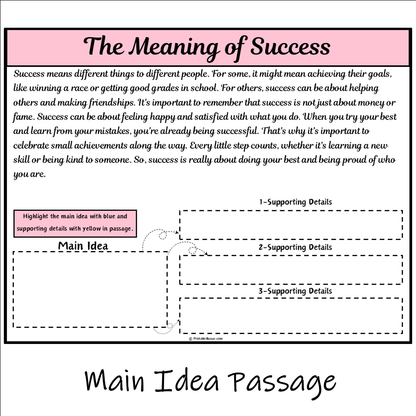 The Meaning of Success | Main Idea and Supporting Details Reading Passage and Questions