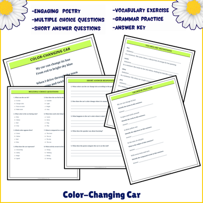 Color-Changing Car | Poem Grammar Worksheet Printable Activity