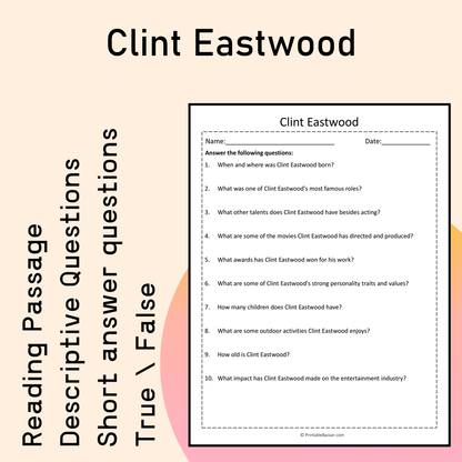 Clint Eastwood | Reading Comprehension Passage Printable Activity