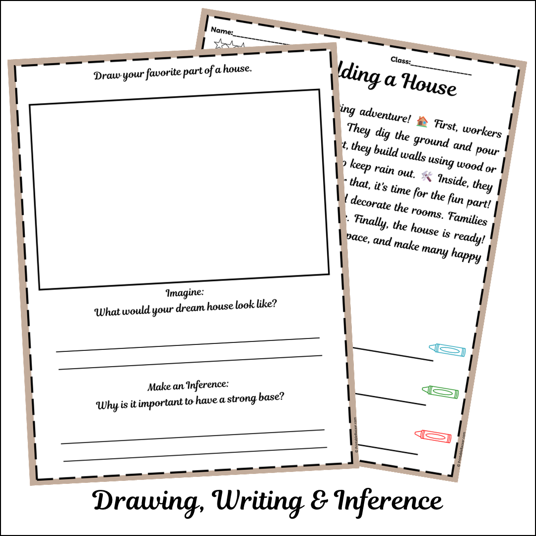 Building a House | Short Reading Comprehension Creative Worksheet