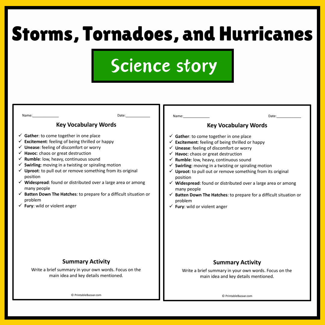 Storms, Tornadoes, and Hurricanes | Science Story Reading Comprehension Activity