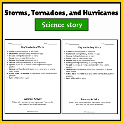 Storms, Tornadoes, and Hurricanes | Science Story Reading Comprehension Activity