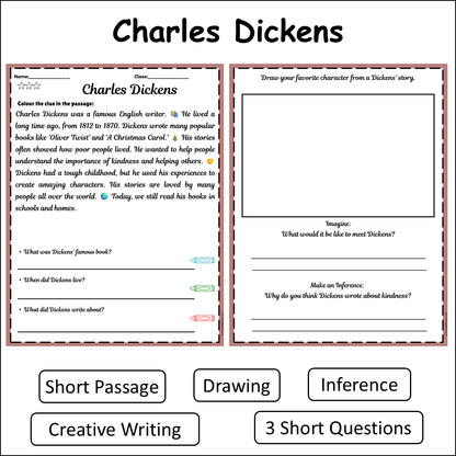 Charles Dickens | Short Reading Comprehension Creative Worksheet