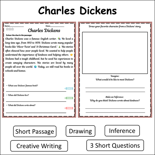 Charles Dickens | Short Reading Comprehension Creative Worksheet