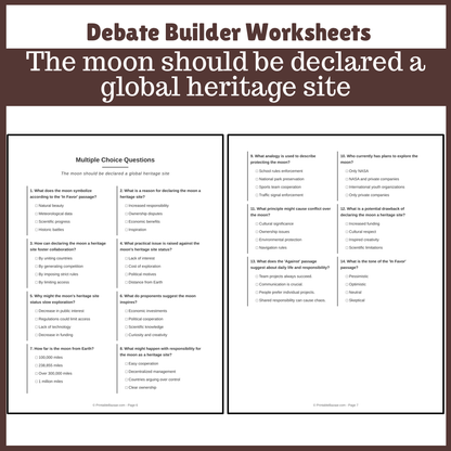 The moon should be declared a global heritage site | Favour and Against Worksheet Printable Activity