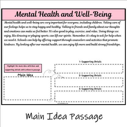 Mental Health and Well-Being | Main Idea and Supporting Details Reading Passage and Questions