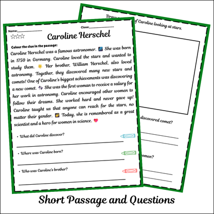 Caroline Herschel | Short Reading Comprehension Creative Worksheet