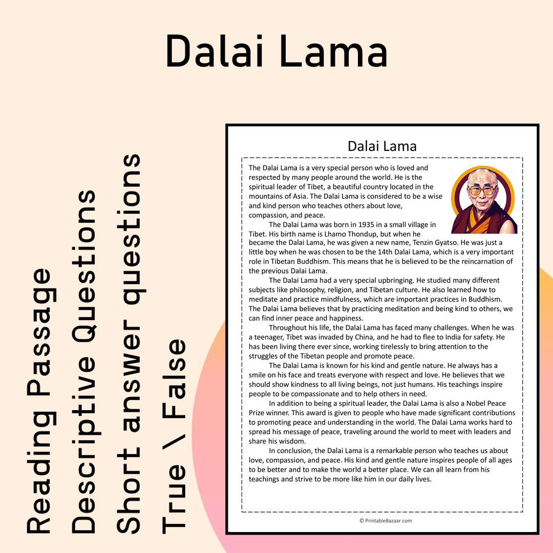 Dalai Lama | Reading Comprehension Passage Printable Activity