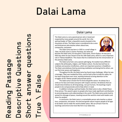 Dalai Lama | Reading Comprehension Passage Printable Activity