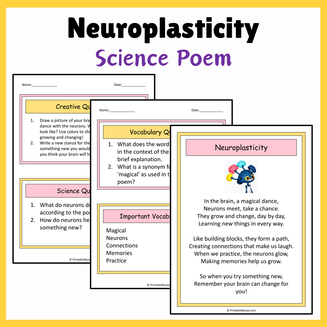 Neuroplasticity | Science Poem Reading Comprehension Activity