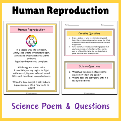 Human Reproduction | Science Poem Reading Comprehension Activity