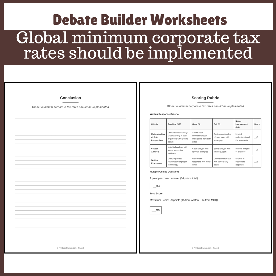Global minimum corporate tax rates should be implemented | Favour and Against Worksheet Printable Activity
