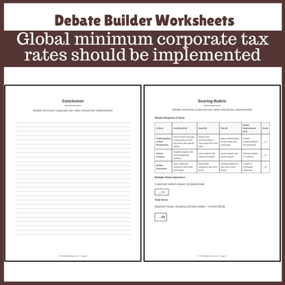 Global minimum corporate tax rates should be implemented | Favour and Against Worksheet Printable Activity