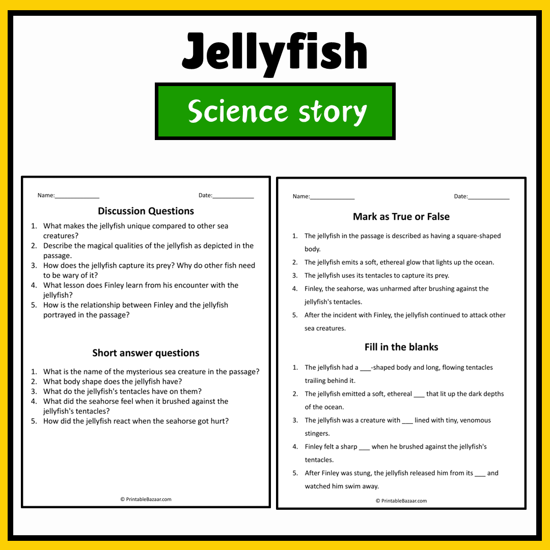 Jellyfish | Science Story Reading Comprehension Activity