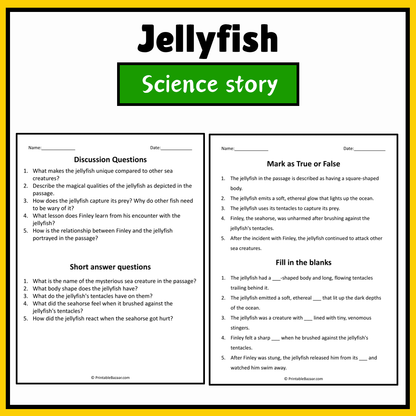 Jellyfish | Science Story Reading Comprehension Activity