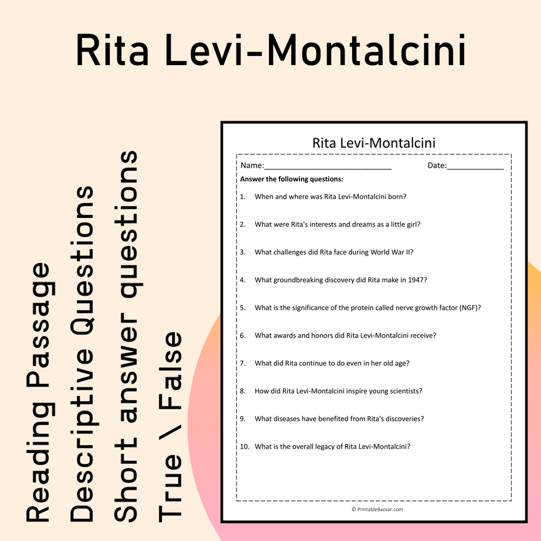 Rita Levi-Montalcini | Reading Comprehension Passage Printable Activity