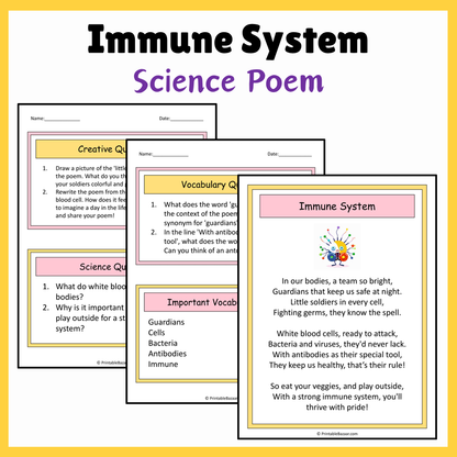 Immune System | Science Poem Reading Comprehension Activity