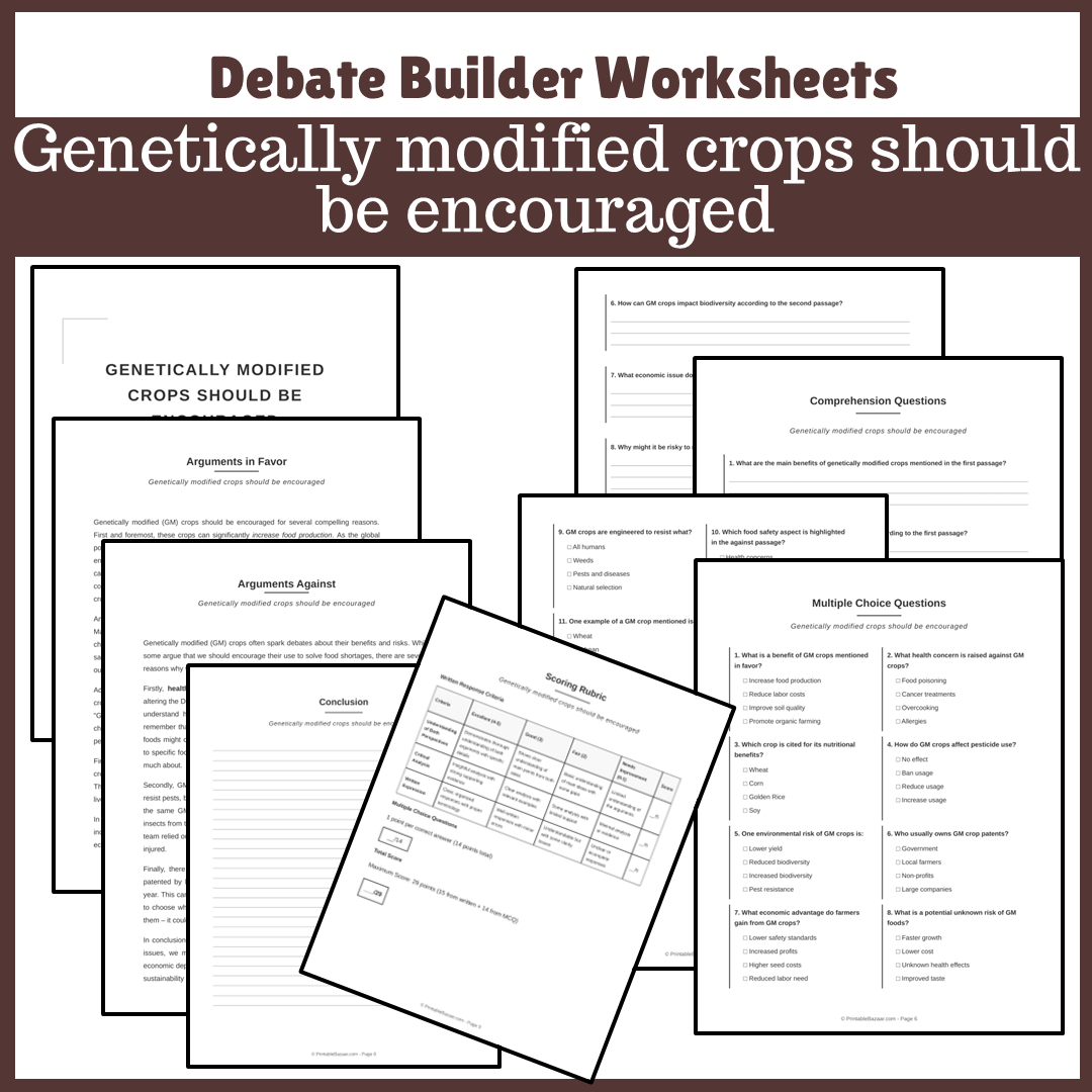 Genetically modified crops should be encouraged | Favour and Against Worksheet Printable Activity