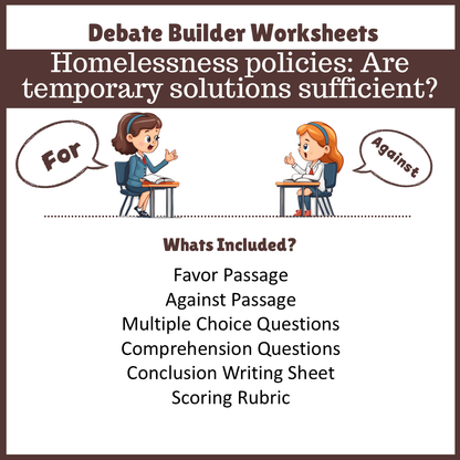 Homelessness policies: Are temporary solutions sufficient? | Favour and Against Worksheet Printable Activity