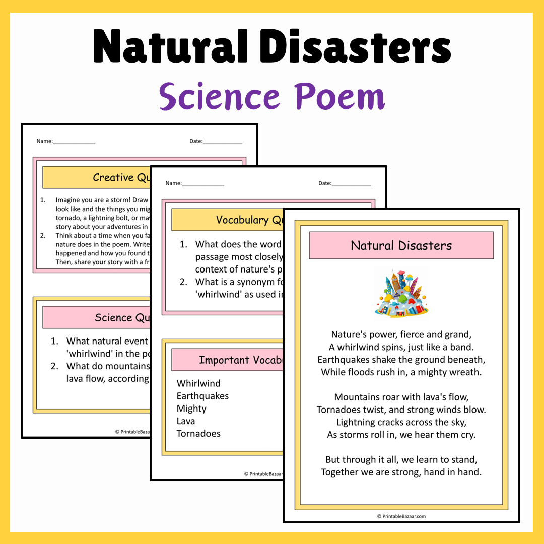 Natural Disasters | Science Poem Reading Comprehension Activity