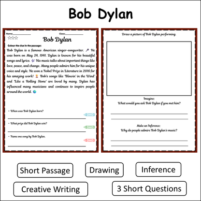 Bob Dylan | Short Reading Comprehension Creative Worksheet