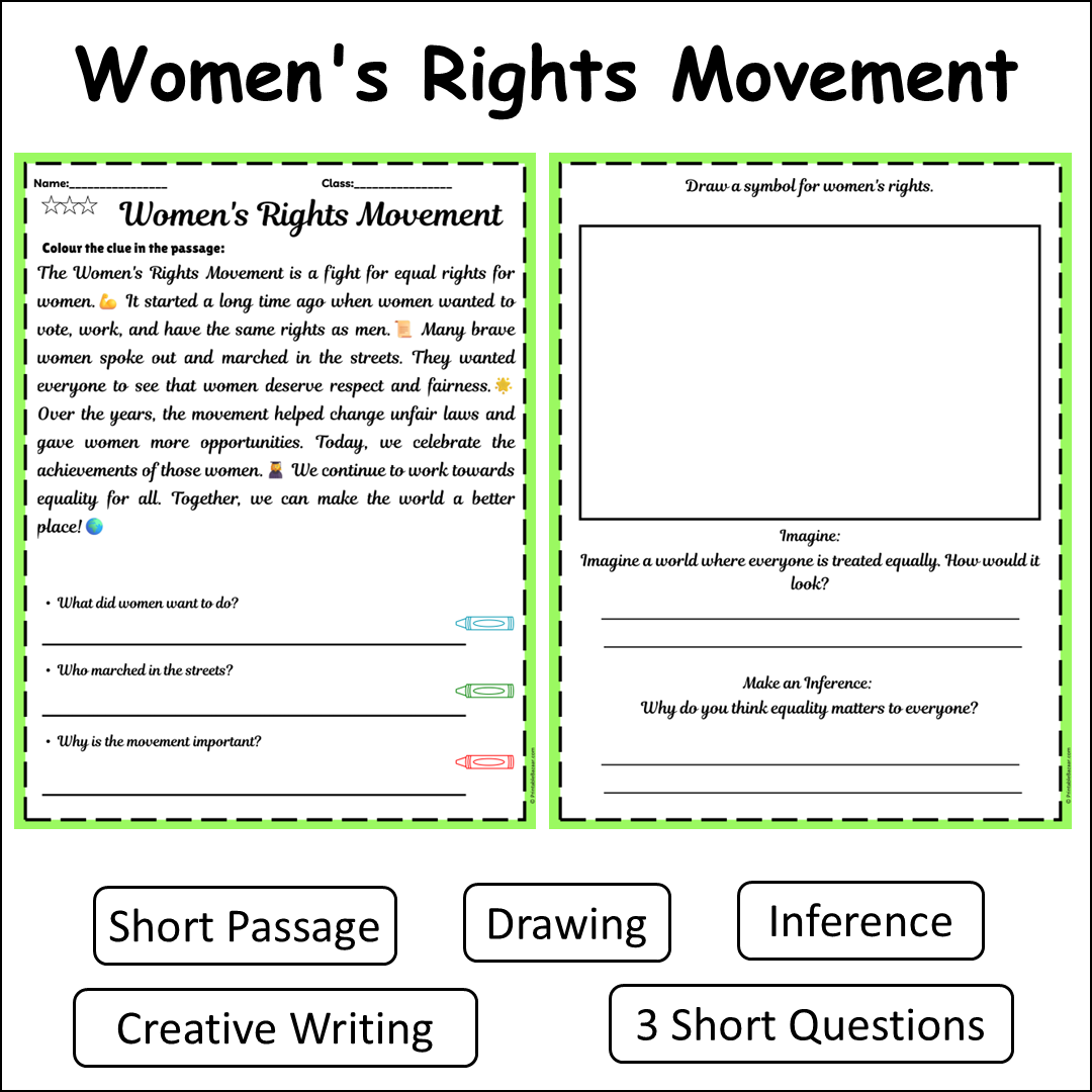 Women's Rights Movement | Short Reading Comprehension Creative Worksheet