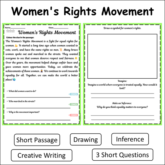 Women's Rights Movement | Short Reading Comprehension Creative Worksheet