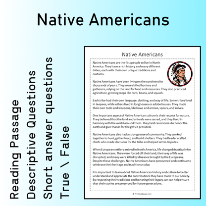 Native Americans | Reading Comprehension Passage Printable Worksheet
