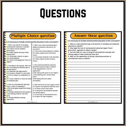 Is it necessary to include environmental education in the curriculum? | Debate Case Study Worksheet