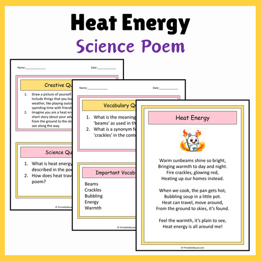 Heat Energy | Science Poem Reading Comprehension Activity