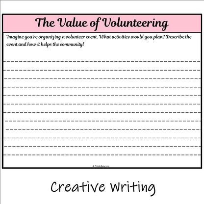 The Value of Volunteering | Main Idea and Supporting Details Reading Passage and Questions