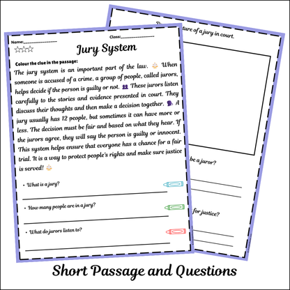 Jury System | Short Reading Comprehension Creative Worksheet