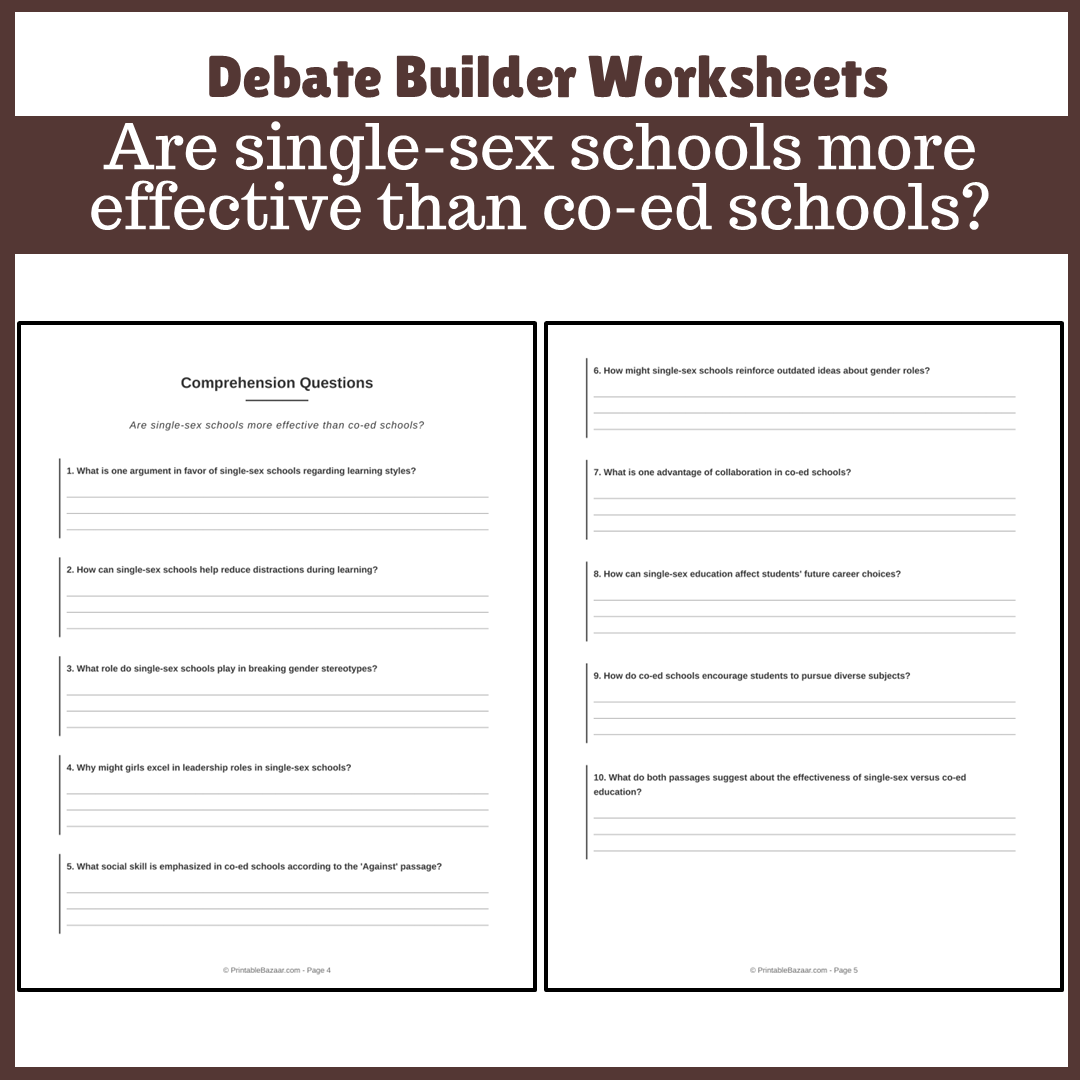 Are single-sex schools more effective than co-ed schools? | Favour and Against Worksheet Printable Activity