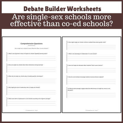 Are single-sex schools more effective than co-ed schools? | Favour and Against Worksheet Printable Activity