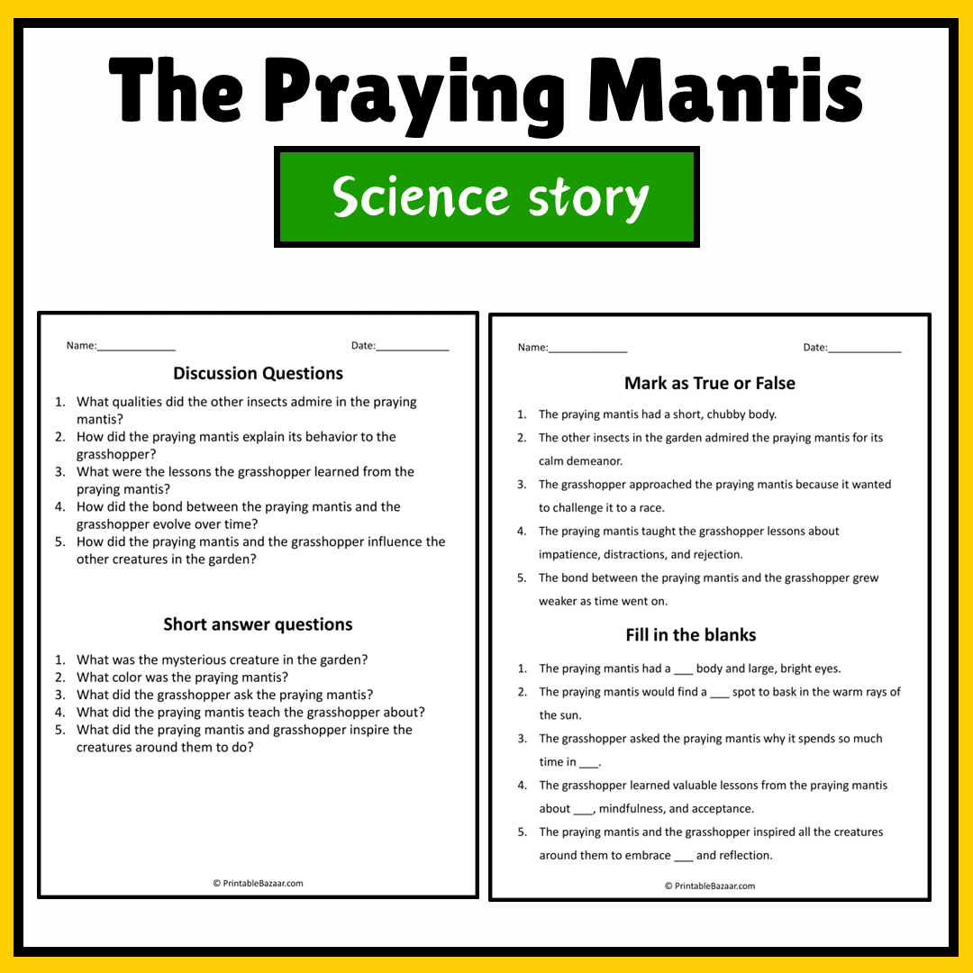 The Praying Mantis | Science Story Reading Comprehension Activity