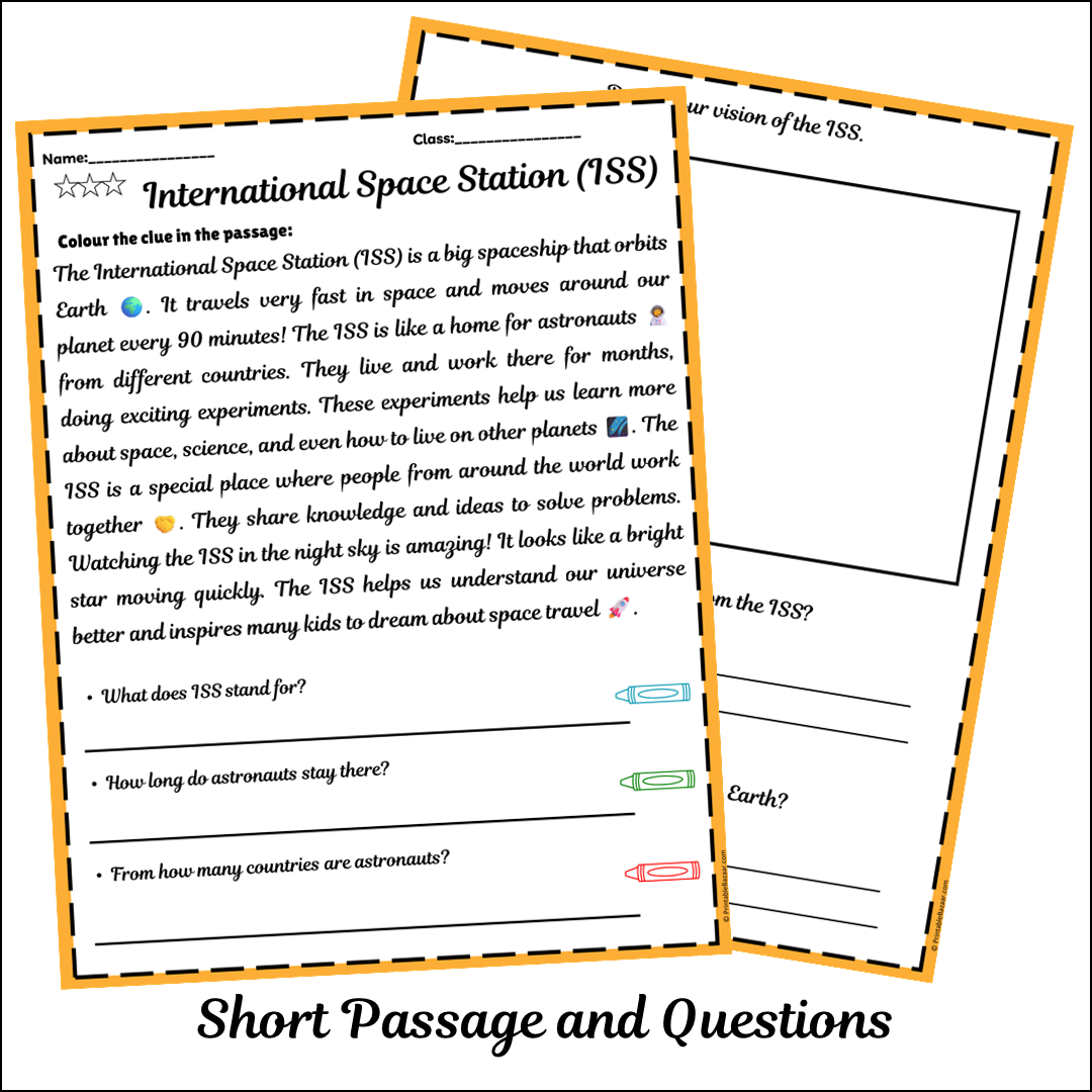 International Space Station (ISS) | Short Reading Comprehension Creative Worksheet