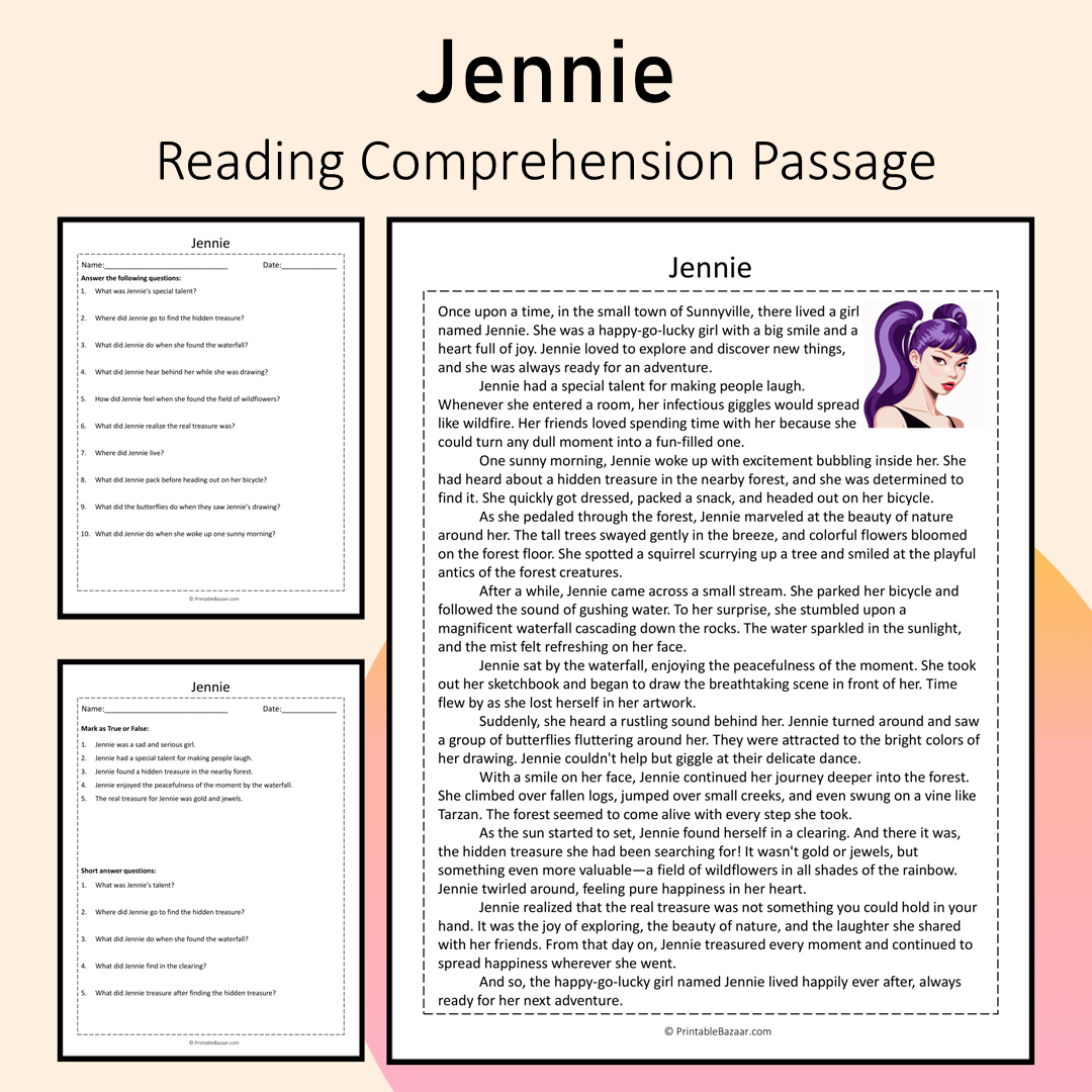Jennie | Reading Comprehension Passage Printable Activity