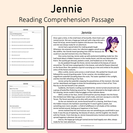 Jennie | Reading Comprehension Passage Printable Activity