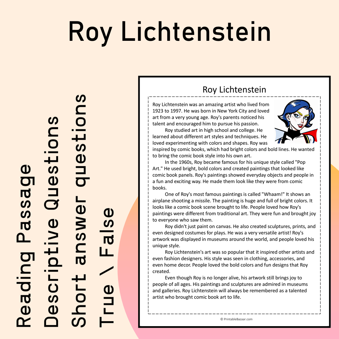 Roy Lichtenstein | Reading Comprehension Passage Printable Activity