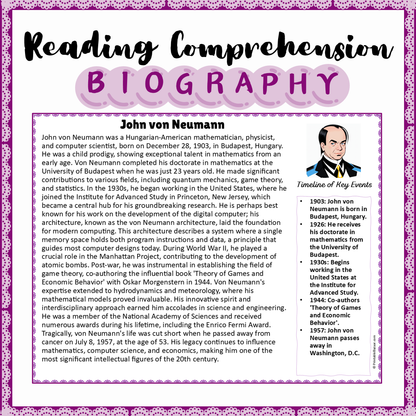 John von Neumann | Biography Reading Comprehension and Questions Worksheet