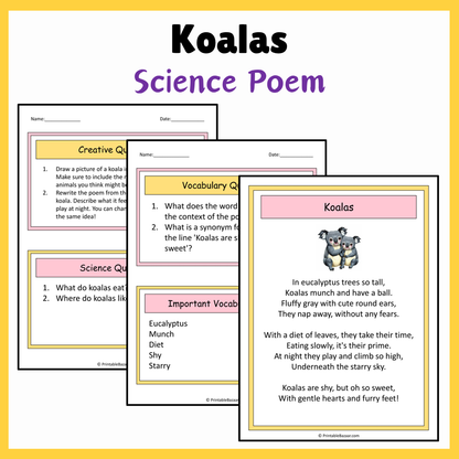 Koalas | Science Poem Reading Comprehension Activity