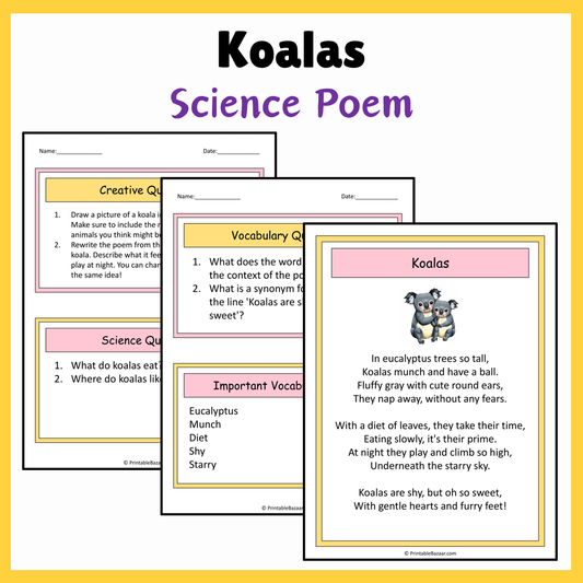 Koalas | Science Poem Reading Comprehension Activity