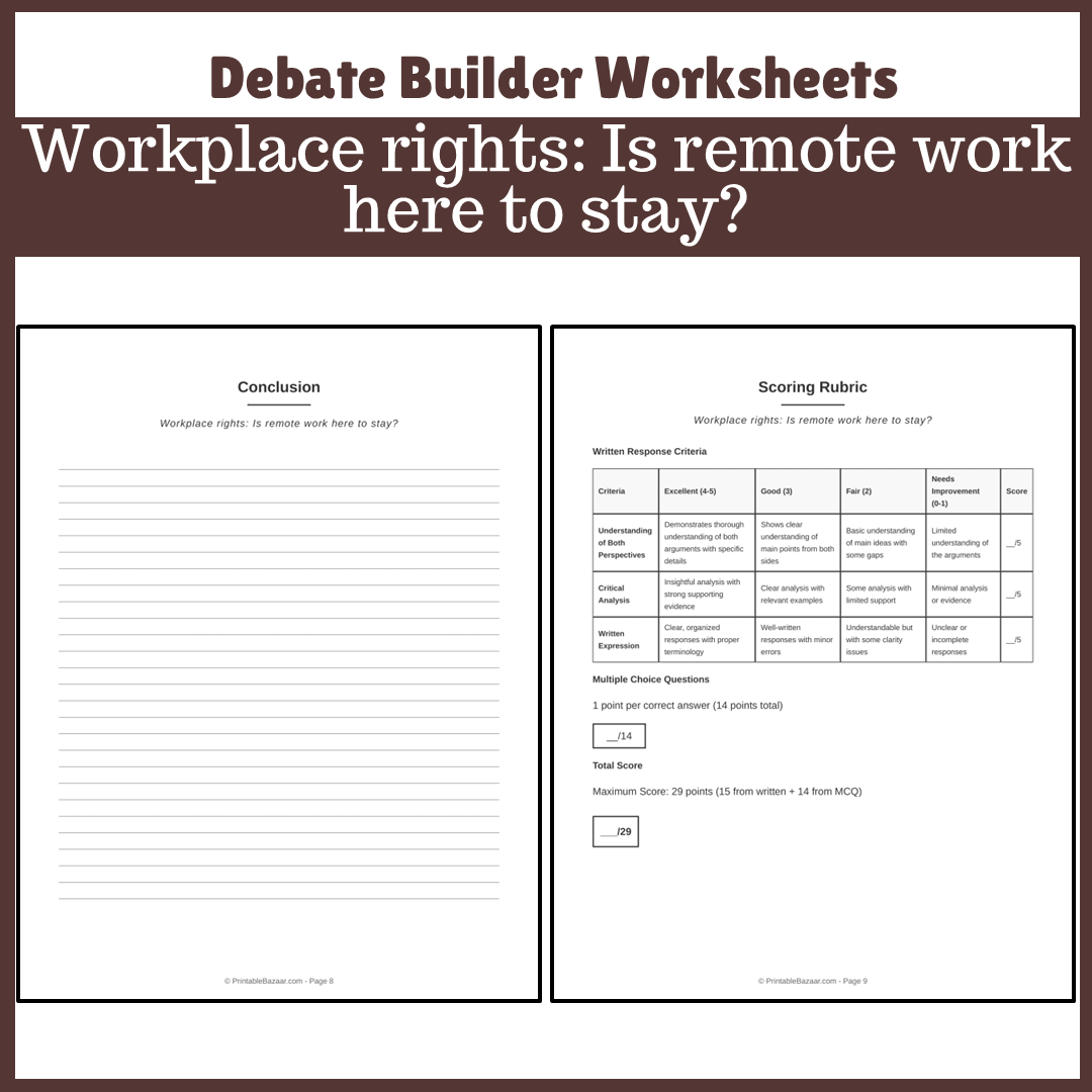 Workplace rights: Is remote work here to stay? | Favour and Against Worksheet Printable Activity