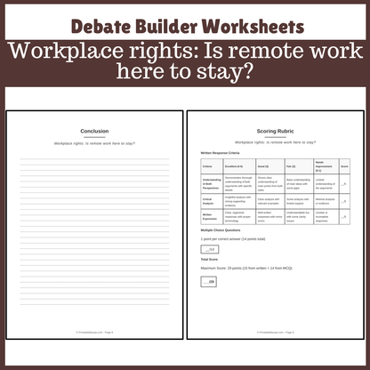 Workplace rights: Is remote work here to stay? | Favour and Against Worksheet Printable Activity