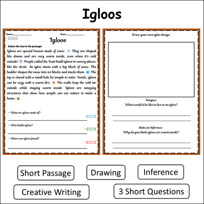 Igloos | Short Reading Comprehension Creative Worksheet