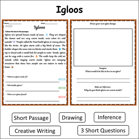 Igloos | Short Reading Comprehension Creative Worksheet